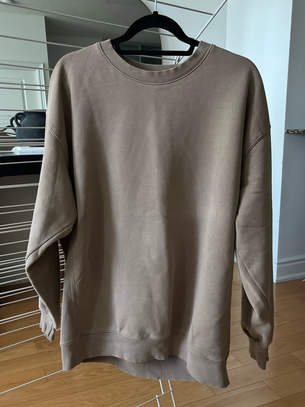 Aritzia TNA CozyAF Fleece Crewneck in Nomad Taupe